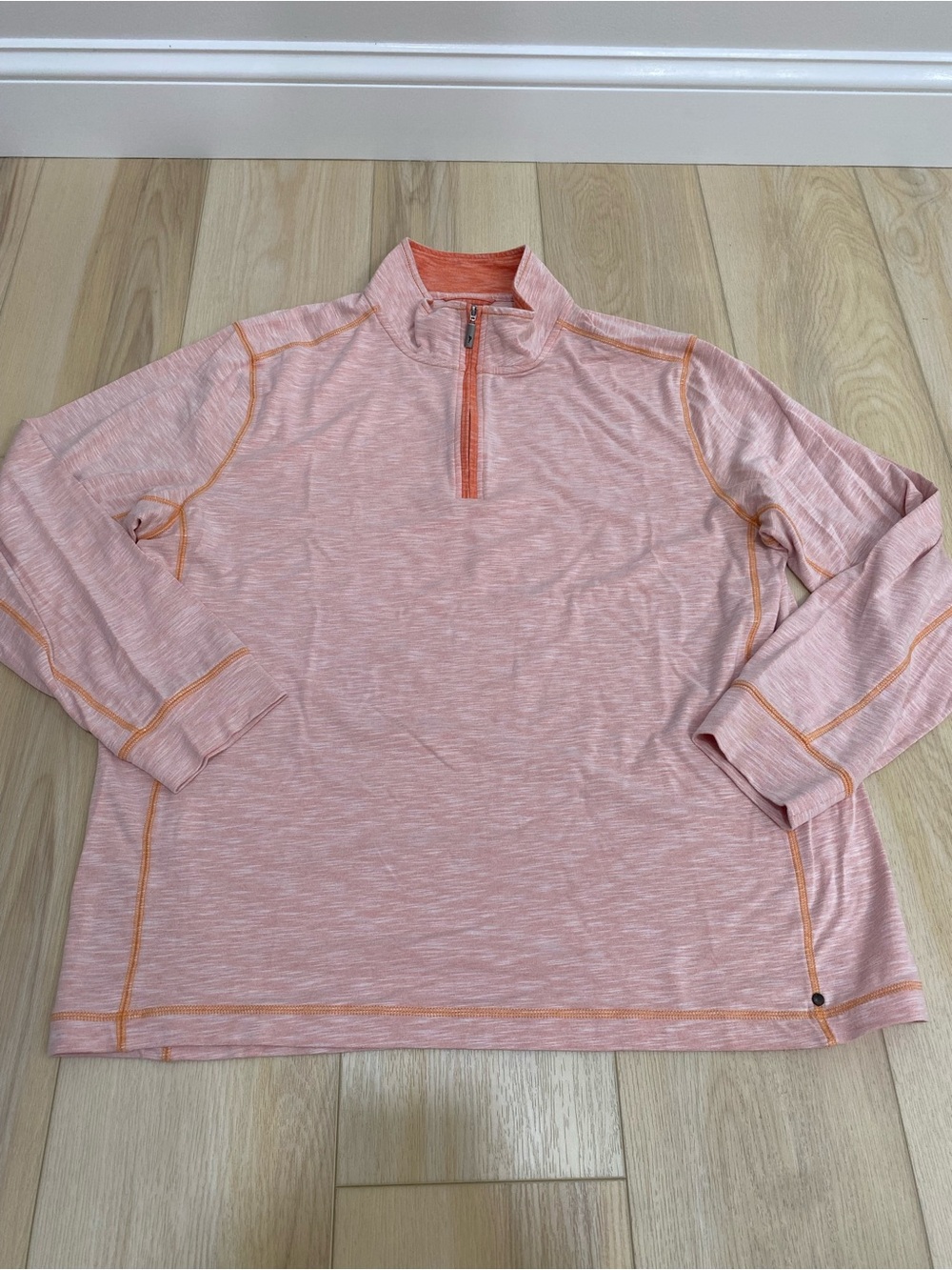Tommy Bahama Island Zone Sweater Mens Large Orange Pink Golf Quarterzip